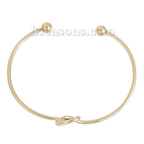 Picture of Open Cuff Bangles Bracelets Gold Plated Knot 18cm(7 1/8") long, 1 Piece