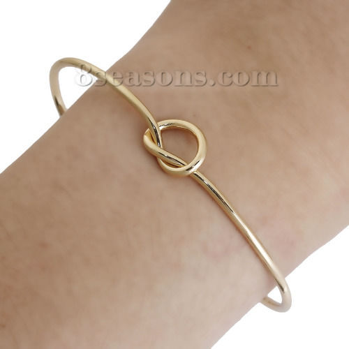 Picture of Open Cuff Bangles Bracelets Gold Plated Knot 18cm(7 1/8") long, 1 Piece