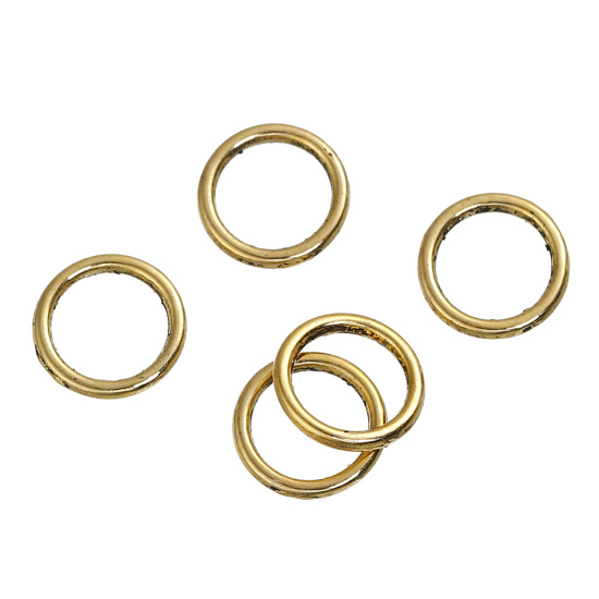 Picture of 1.3mm Zinc Based Alloy Closed Soldered Jump Rings Findings Round Gold Tone Antique Gold 9.5mm Dia, 200 PCs