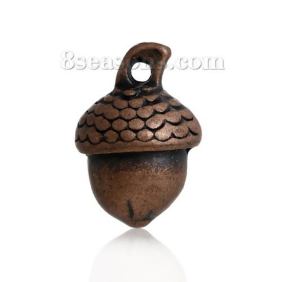 Picture of Zinc Based Alloy 3D Charms Acorns Antique Copper 15mm( 5/8") x 10mm( 3/8"), 20 PCs