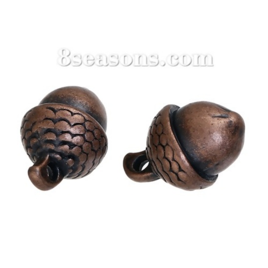 Picture of Zinc Based Alloy 3D Charms Acorns Antique Copper 15mm( 5/8") x 10mm( 3/8"), 20 PCs