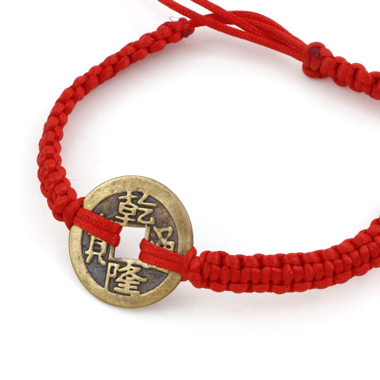 Image de Kabbale Bracelet d'Amitié Rouge en Polyester Sapèque au Hasard Bronze Antique 30cm long, 1 Pièce
