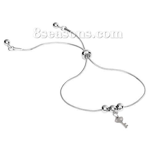Immagine di 304 Acciaio Inossidabile Slider Regolabile Bolo Bracciale / Presentazione Tono Argento Tondo Chiave lunghezza: 24cm, 1 Pz