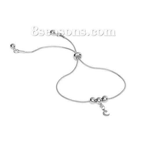 Picture of 304 Stainless Steel Adjustable Slider/ Slide Bolo Bracelets Silver Tone Round Moon Star 24cm(9 4/8") long, 1 Piece