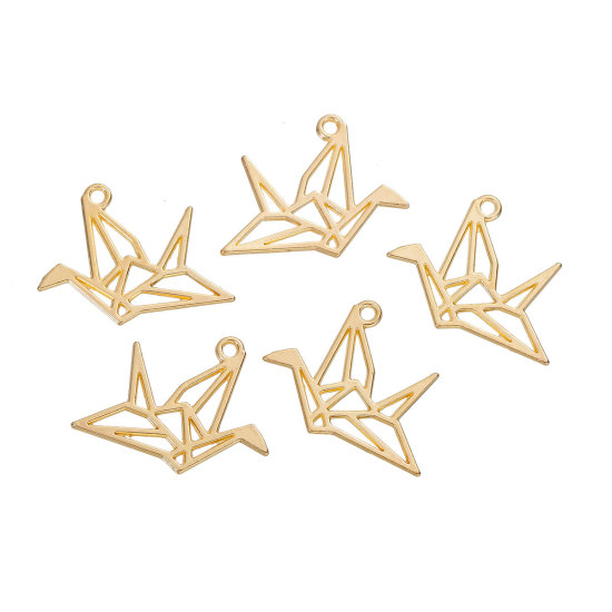 Picture of Zinc Based Alloy Charms Origami Crane Gold Plated Hollow 29mm(1 1/8") x 23mm( 7/8"), 30 PCs