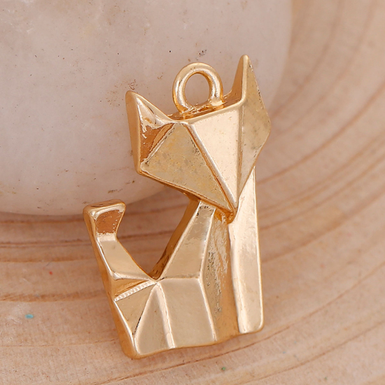 Picture of Zinc Based Alloy Origami Charms Fox Animal Gold Plated 22mm( 7/8") x 16mm( 5/8"), 5 PCs
