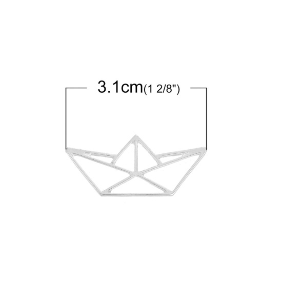 Picture of Zinc Based Alloy Origami Pendants Boat Silver Plated Hollow 31mm(1 2/8") x 14mm( 4/8"), 5 PCs
