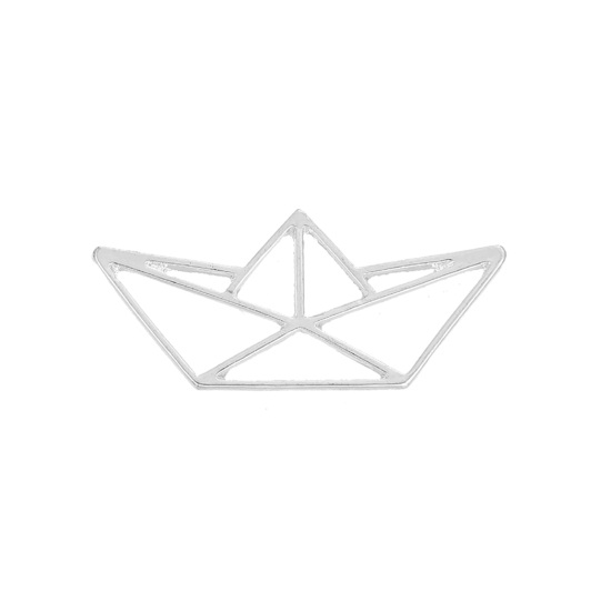 Изображение Оригами Цинковый Сплав Подвески Лодка Посеребренный ажурная резьба 31мм x 14мм, 5 ШТ