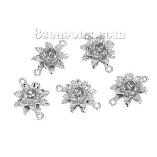 Image de Connecteur de Bijoux en Alliage de Zinc Fleur de Lotus Argent Mat 19mm x 15mm, 3 Pcs