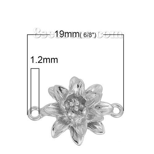 Bild von Zinklegierung Verbinder Lotosblume Silberfarbe 19mm x 15mm 3 Stücke