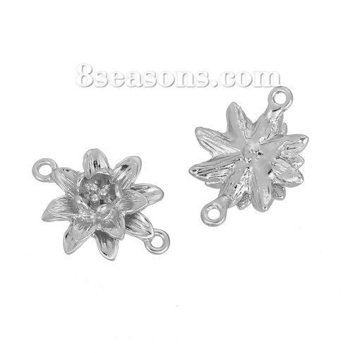 Image de Connecteur de Bijoux en Alliage de Zinc Fleur de Lotus Argent Mat 19mm x 15mm, 3 Pcs