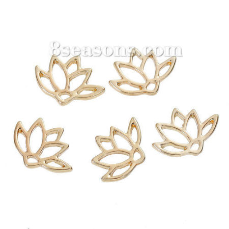 Picture of Zinc Based Alloy Connectors Findings Lotus Flower Gold Plated Hollow 15mm x 11mm, 10 PCs