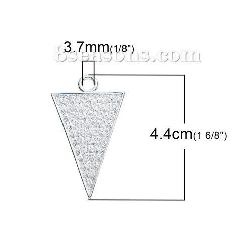 真鍮 ペンダント 三角形 銀メッキ 文字 44mmx 25mm、 1 個 の画像