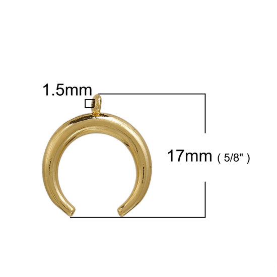 Picture of Brass Boho Chic Charms Double Horn Gold Plated Moon 17mm( 5/8") x 15mm( 5/8"), 2 PCs                                                                                                                                                                          