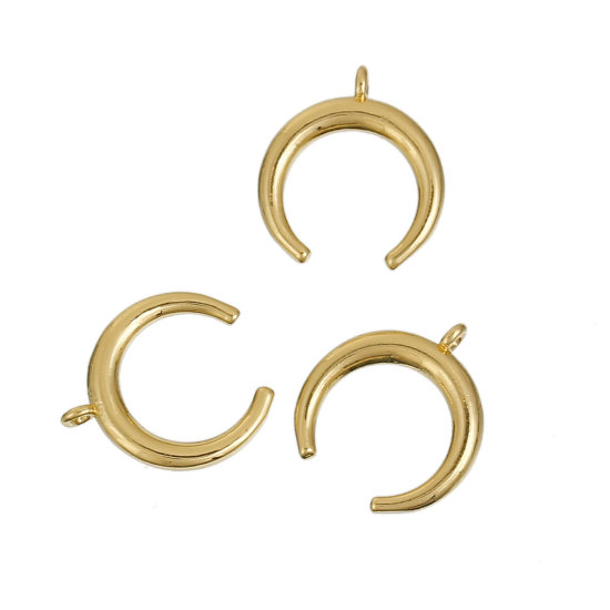 Picture of Brass Boho Chic Charms Double Horn Gold Plated Moon 17mm( 5/8") x 15mm( 5/8"), 2 PCs                                                                                                                                                                          