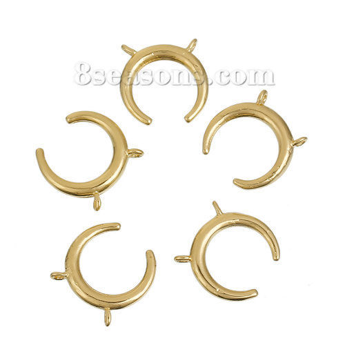 Picture of Brass Boho Chic Connectors Findings Double Horn Gold Plated Moon 15mm( 5/8") x 15mm( 5/8"), 2 PCs                                                                                                                                                             