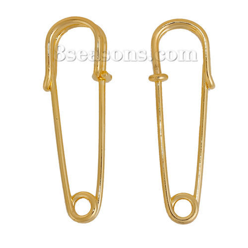 Picture of Iron Based Alloy Pin Brooches Findings Gold Plated 40mm(1 5/8") x 13mm( 4/8"), 10 PCs