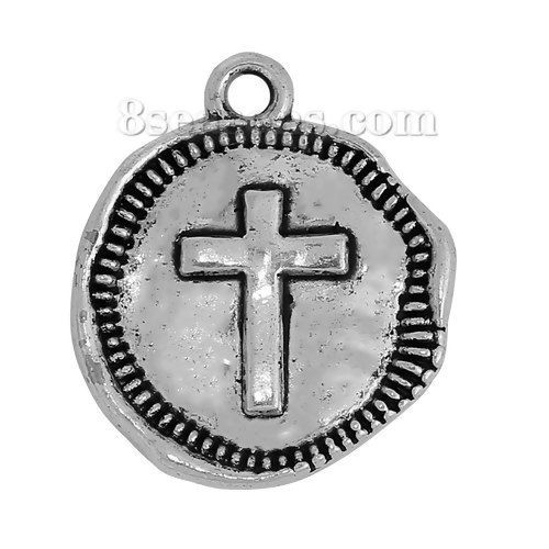 Immagine di Lega di Zinco Charms Irregolare Argento Antico Croce 22mm x 19mm , 20 Pz