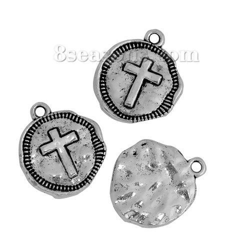 Immagine di Lega di Zinco Charms Irregolare Argento Antico Croce 22mm x 19mm , 20 Pz