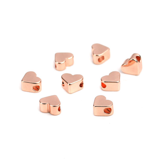 Picture of Brass Beads Heart Rose Gold About 7mm x 6mm, Hole: Approx 1.8mm, 5 PCs                                                                                                                                                                                        