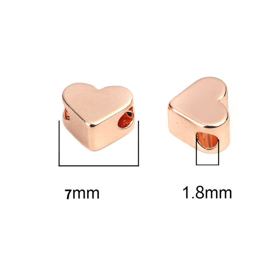 Изображение Латунь Бусины Сердце Розово-золотой Примерно 7мм x 6мм, Отверстие: Примерно 1.8мм, 5 ШТ                                                                                                                                                                       