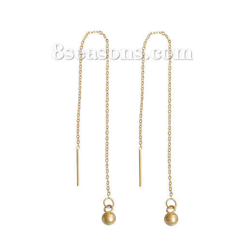 Picture of 304 Stainless Steel Stylish Ear Thread Threader Earrings Gold Plated Ball 10cm, Post/ Wire Size: (21 gauge), 1 Pair