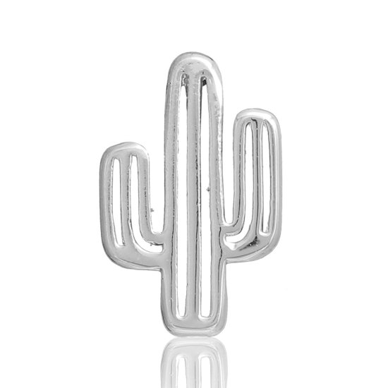 Picture of Brass Charms Cactus Silver Tone 14mm( 4/8") x 9mm( 3/8"), 3 PCs