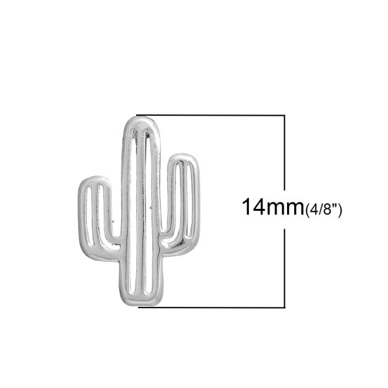 Picture of Brass Charms Cactus Silver Tone 14mm( 4/8") x 9mm( 3/8"), 3 PCs