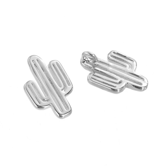 Picture of Brass Charms Cactus Silver Tone 14mm( 4/8") x 9mm( 3/8"), 3 PCs