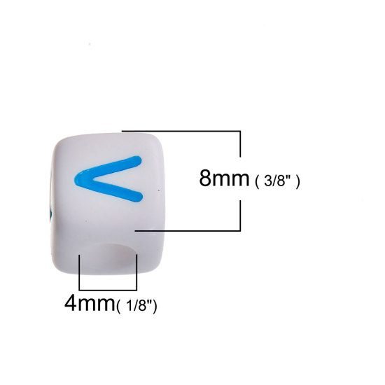 Image de Perles en Acrylique Cube Blanc Lettre Couleur au Hasard 8mm x 8mm, Taille de Trou: 4mm, 100 Pcs