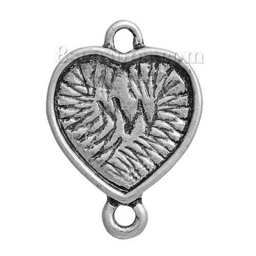 Picture of Zinc Based Alloy Connectors Findings Heart Antique Silver Color Cabochon Settings (Fits 12mm x 12mm) 19mm( 6/8") x 14mm( 4/8"), 10 PCs