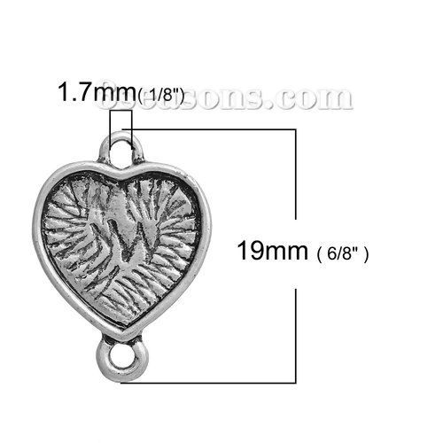 Picture of Zinc Based Alloy Connectors Findings Heart Antique Silver Color Cabochon Settings (Fits 12mm x 12mm) 19mm( 6/8") x 14mm( 4/8"), 10 PCs