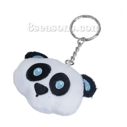 Bild von Plüsch Schlüsselkette & Schlüsselring Panda Silberfarbe Schwarz & Weiß Emoticon 11cm x 5.9cm, 1 Stück