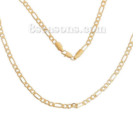 Brass Jewelry 3:1 Figaro Link Curb Chain Necklace Oval Gold Plated 55.5cm(21 7/8") long, Chain Size: 11x4mm(3/8"x1/8") 7x4.5mm(2/8"x1/8"), 1 Piece