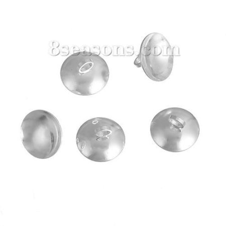 Brass Bead Caps With Loop For Glass Bubbles Round Silver Plated (Fit 10mm Dia) 10mm( 3/8") x 6mm( 2/8"), 20 PCs