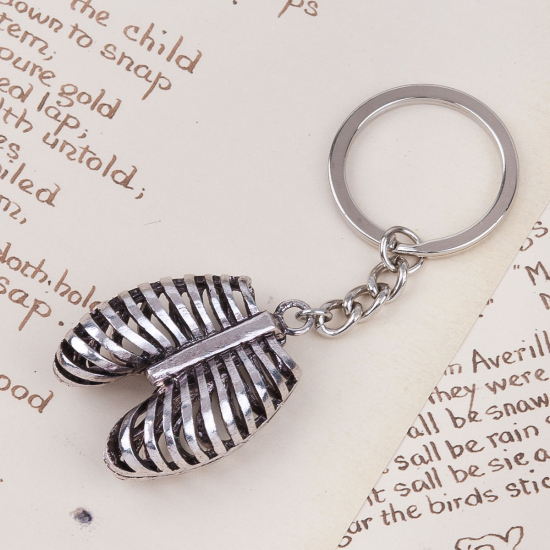Picture of 3D Keychain & Keyring Rib Cage Antique Silver 9.1cm, 1 Piece