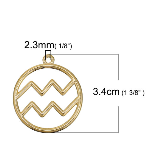 Immagine di Lega di Zinco Ciondoli Tondo Oro Placcato Costellazione Acquario Filigrana 34mm x 30mm , 5 Pz