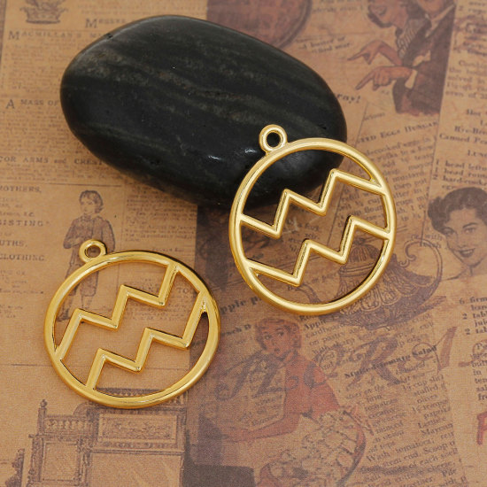 Immagine di Lega di Zinco Ciondoli Tondo Oro Placcato Costellazione Acquario Filigrana 34mm x 30mm , 5 Pz