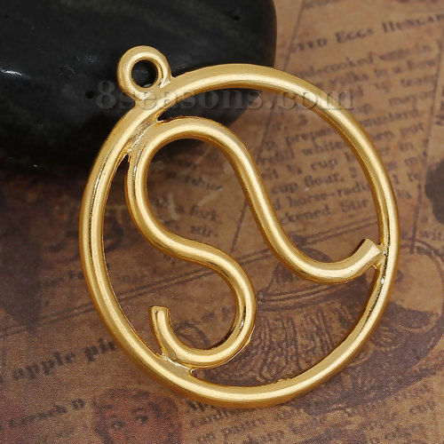 Immagine di Lega di Zinco Ciondoli Tondo Oro Placcato Costellazione Leone Filigrana 34mm x 30mm , 5 Pz