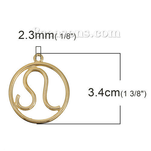 Immagine di Lega di Zinco Ciondoli Tondo Oro Placcato Costellazione Leone Filigrana 34mm x 30mm , 5 Pz