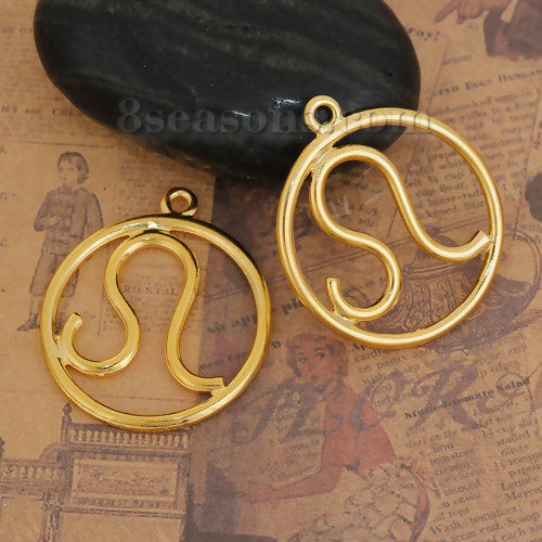 Immagine di Lega di Zinco Ciondoli Tondo Oro Placcato Costellazione Leone Filigrana 34mm x 30mm , 5 Pz