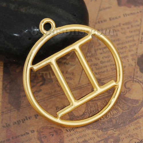Immagine di Lega di Zinco Ciondoli Tondo Oro Placcato Costellazione Gemelli Filigrana 34mm x 30mm , 5 Pz