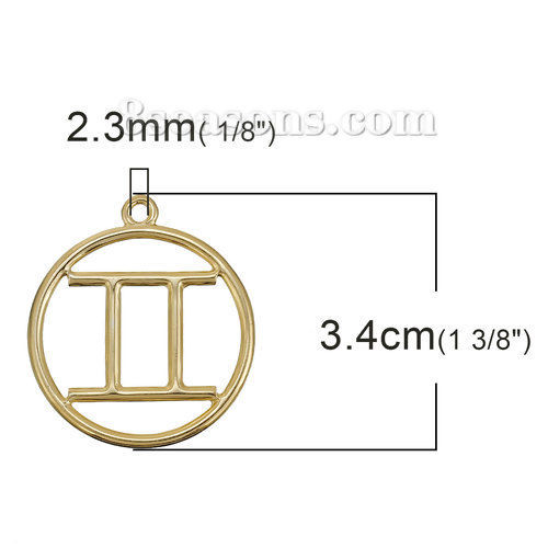 Immagine di Lega di Zinco Ciondoli Tondo Oro Placcato Costellazione Gemelli Filigrana 34mm x 30mm , 5 Pz