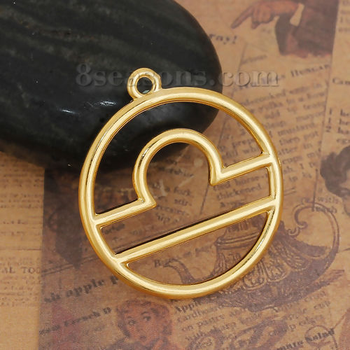 Immagine di Lega di Zinco Ciondoli Tondo Oro Placcato Costellazione Libra Filigrana 34mm x 30mm , 5 Pz