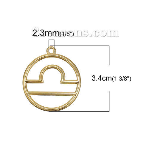 Immagine di Lega di Zinco Ciondoli Tondo Oro Placcato Costellazione Libra Filigrana 34mm x 30mm , 5 Pz