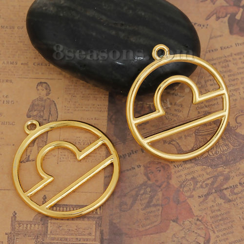 Immagine di Lega di Zinco Ciondoli Tondo Oro Placcato Costellazione Libra Filigrana 34mm x 30mm , 5 Pz