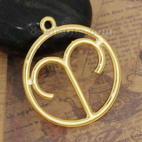 Immagine di Lega di Zinco Ciondoli Tondo Oro Placcato Costellazione Ariete Filigrana 34mm x 30mm , 5 Pz