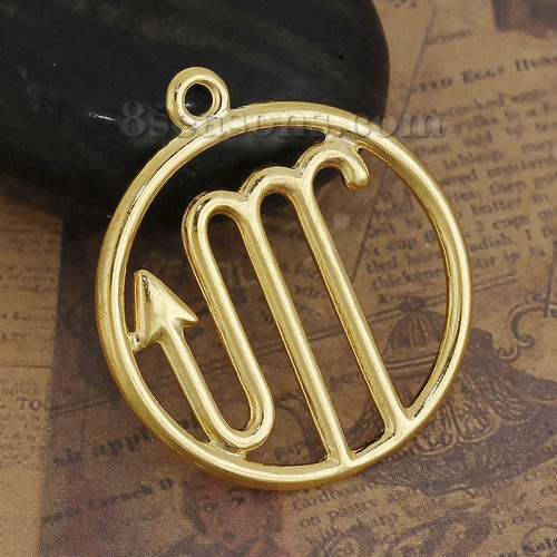 Immagine di Lega di Zinco Ciondoli Tondo Oro Placcato Costellazione Scorpione Filigrana 34mm x 30mm , 5 Pz