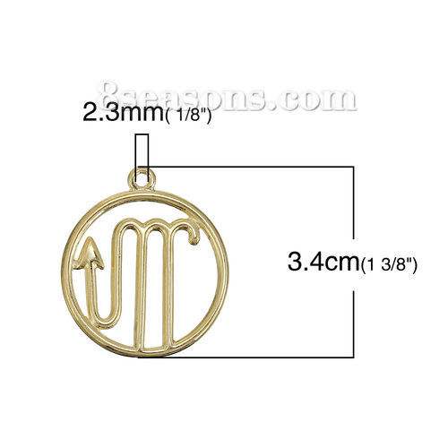 Immagine di Lega di Zinco Ciondoli Tondo Oro Placcato Costellazione Scorpione Filigrana 34mm x 30mm , 5 Pz