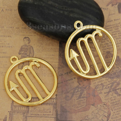 Immagine di Lega di Zinco Ciondoli Tondo Oro Placcato Costellazione Scorpione Filigrana 34mm x 30mm , 5 Pz